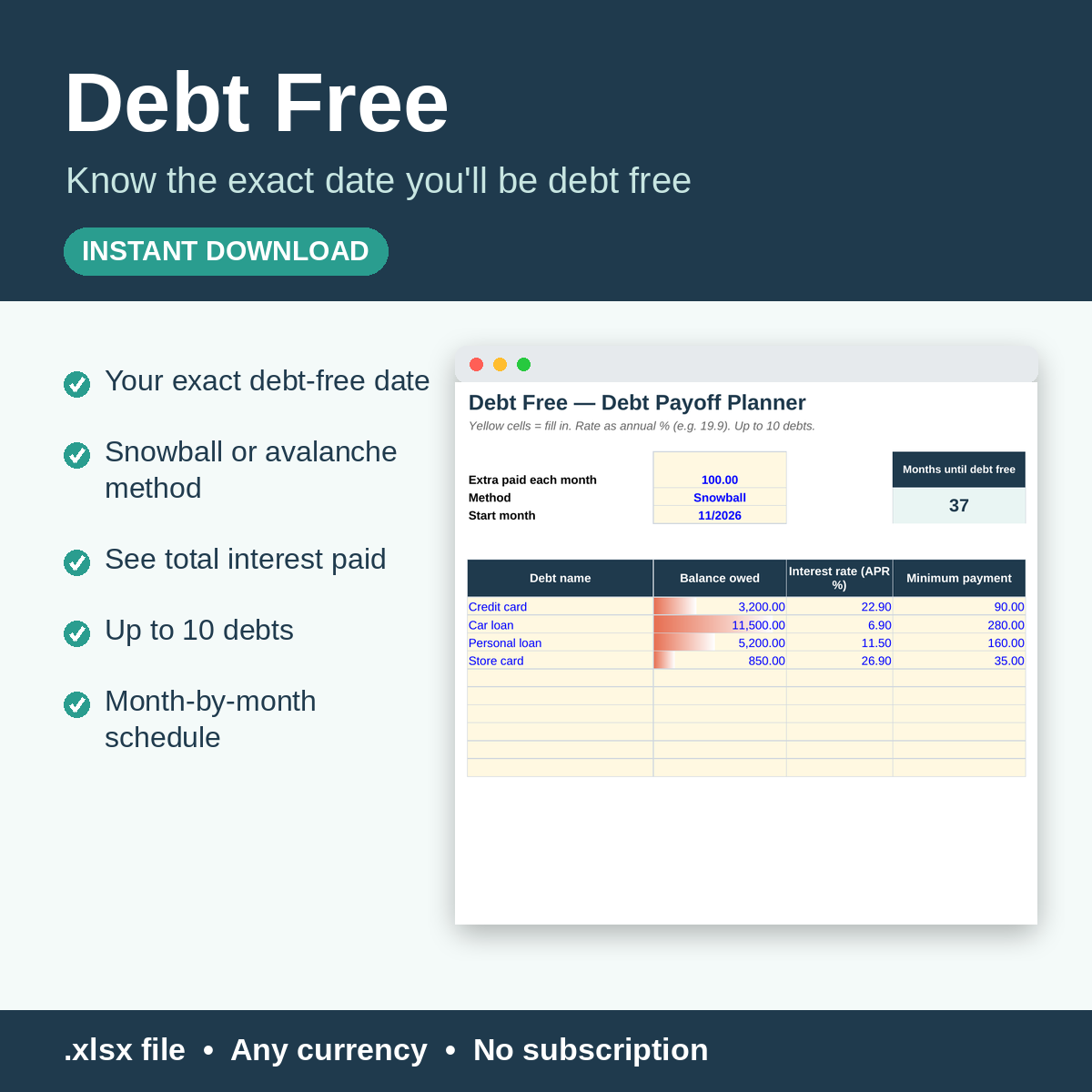 Debt Free — Debt Payoff Planner