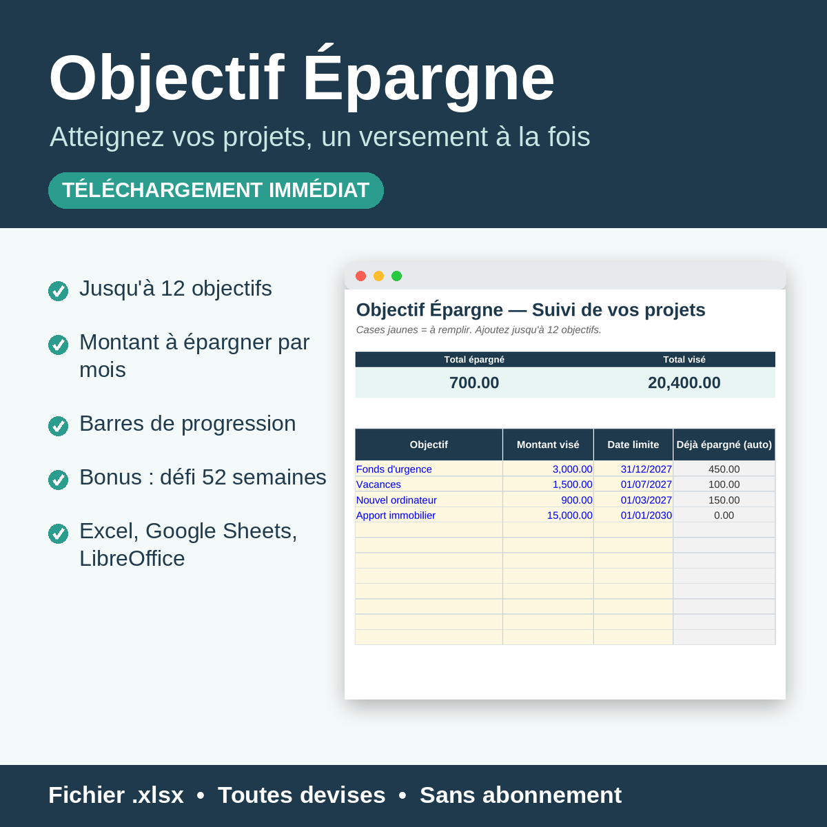 Objectif Épargne — Suivi d'objectifs d'épargne