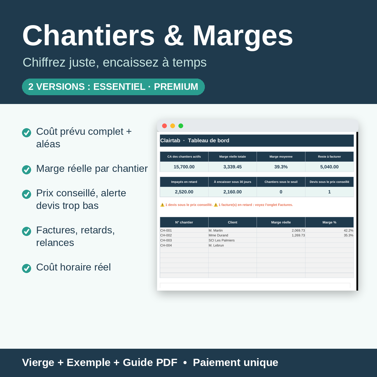 Chantiers & Marges — Chiffrage et marge réelle